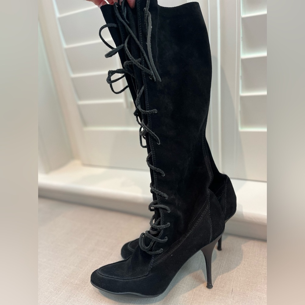 KORS Michael Kors black suede lace up boots 38.5